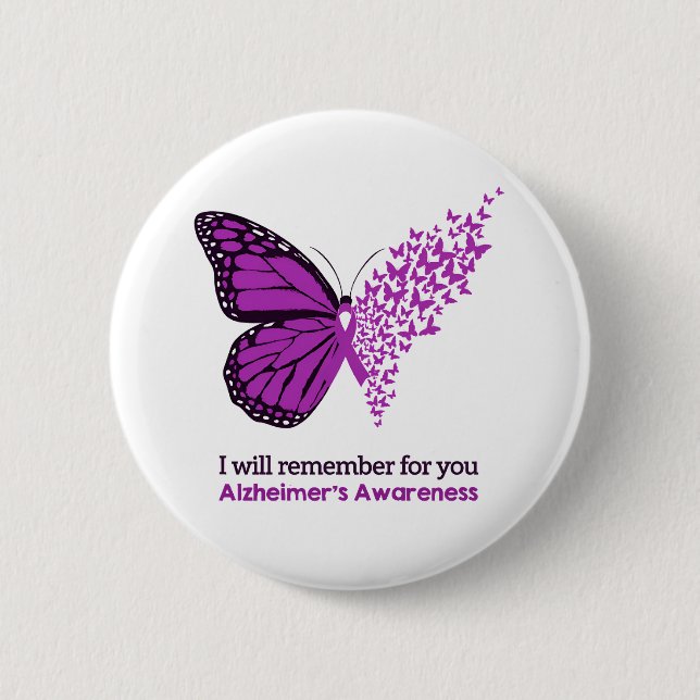 Alzheimer's Disease Awareness Purple Ribbon 2 Inch Round Button (Front)