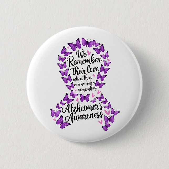 Alzheimer's Disease Awareness Purple Ribbon 2 Inch Round Button (Front)