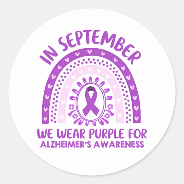 Alzheimer's Disease Awareness Purple Ribbon Classic Round Sticker (Front)