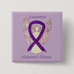 Alzheimer's Disease Purple Ribbon Angel Art Pins