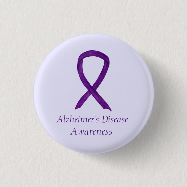 Alzheimer's Disease Purple Ribbon Custom Art Pins (Front)