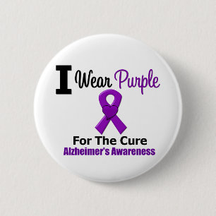 Alzheimer's Disease Purple Ribbon For The Cure 2 Inch Round Button