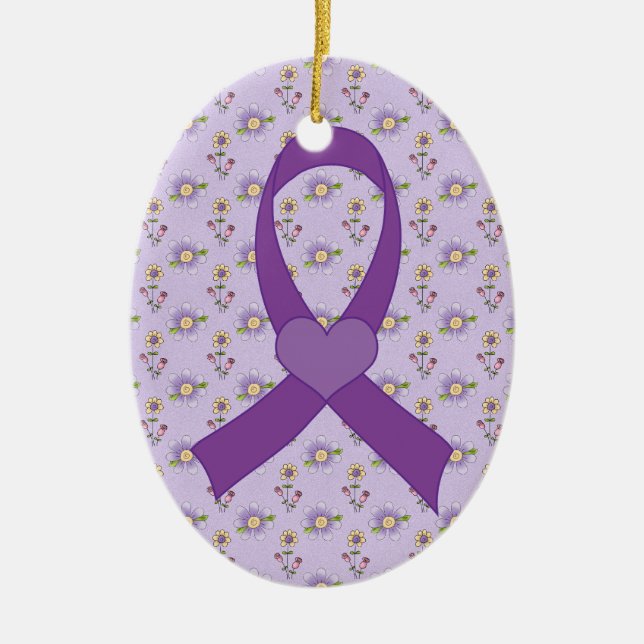 Alzheimers Disease Purple Ribbon Gift Ceramic Ornament (Front)