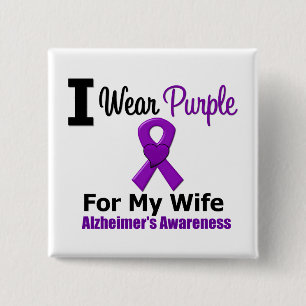 Alzheimer's Disease Purple Ribbon Wife 2 Inch Square Button