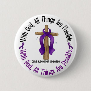 Alzheimer's Disease WITH GOD CROSS 1 2 Inch Round Button