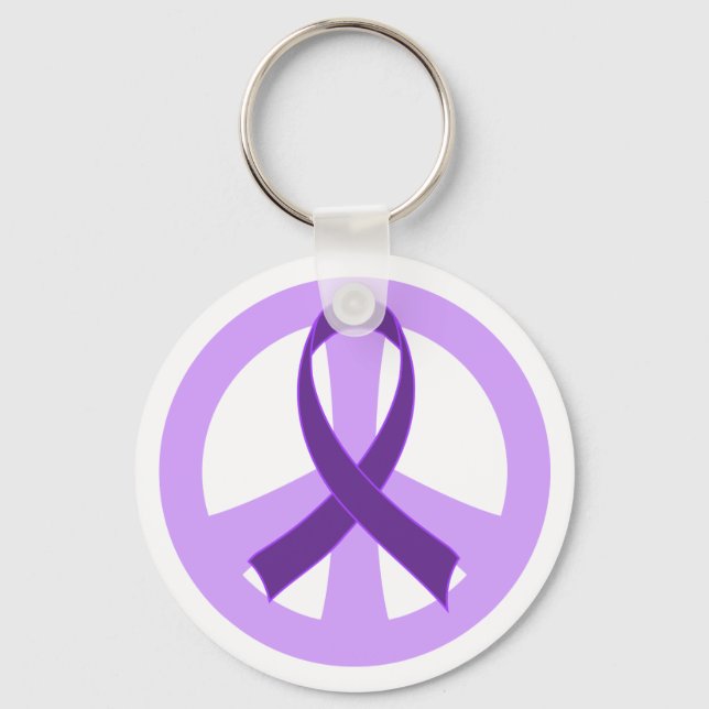 Alzheimers Purple Peace Sign Ribbon Gift Keychain (Front)