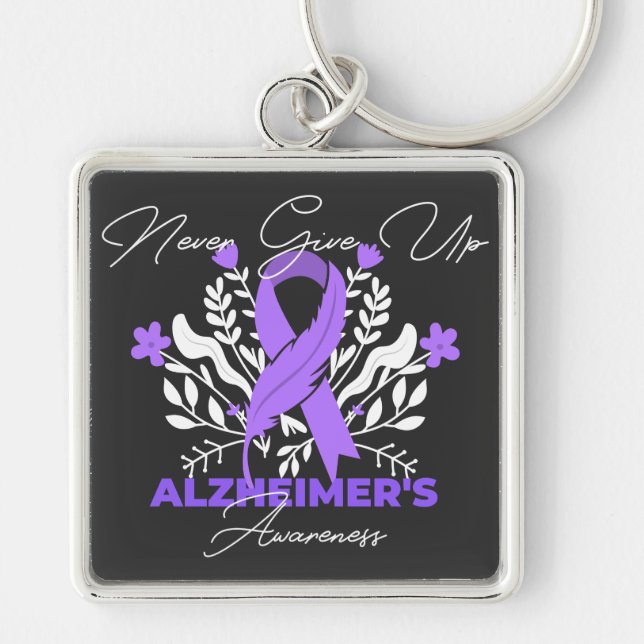 Alzheimer's Ribbon Fight Dementia Awareness Keychain (Front)