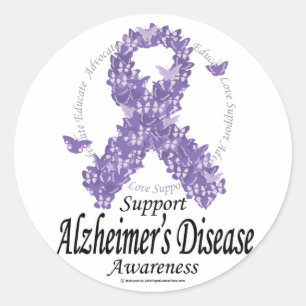 Alzheimers Ribbon of Butterflies Classic Round Sticker