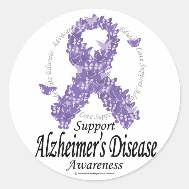 Alzheimers Ribbon of Butterflies Classic Round Sticker (Front)