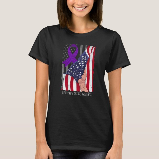 Alzheimeru2019s Disease Awareness American Flag Pu T-Shirt (Front)