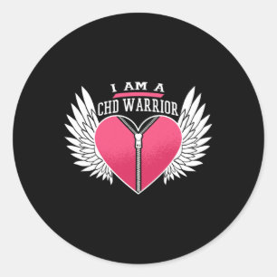Am A Chd Warrior Zipper Heart With Angel Wings  Classic Round Sticker