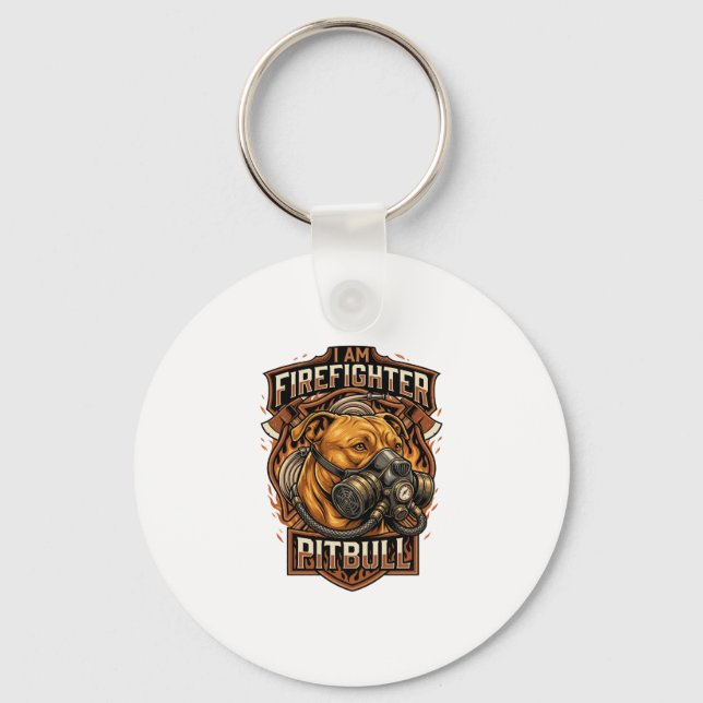 Am Firefighter Pitbull Dog Gas Mask Shield Keychain (Front)