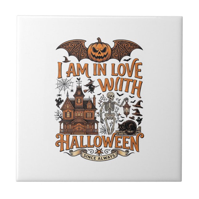 Am Love Halloween Haunted House Skeleton Pumpkin_1 Tile (Front)