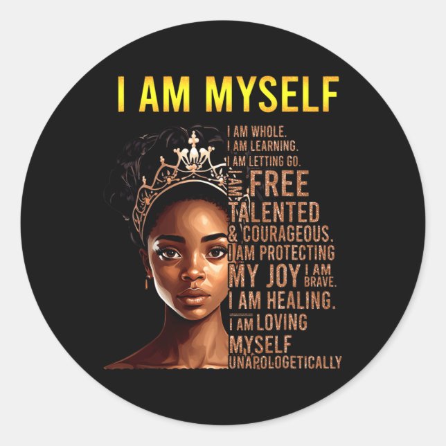 Am Myself Black Girl Magic Black History Month Afr Classic Round Sticker (Front)