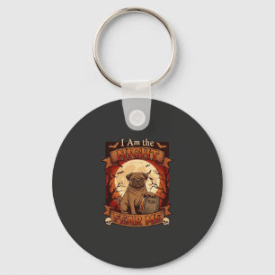 Am Night Fear Me Halloween Pug Moon Tombstone Keychain