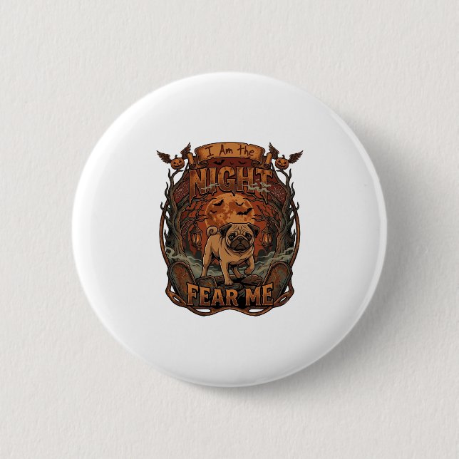 Am Night Fear Me Pug Halloween Moon_1 2 Inch Round Button (Front)