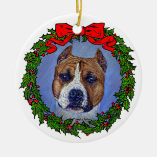 Am Staffordshire Terrier Art by Glenda S. Harlan Ceramic Ornament