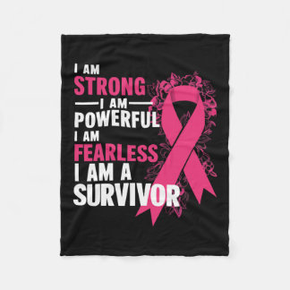 Am Strong Powerful Fearless Breast Cancer Awarenes Fleece Blanket