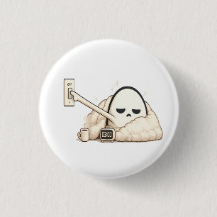 AM Turning Off Lights - Cute Tired Night Owl Chara 1 Inch Round Button