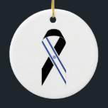 Am Yisrael Chai hebrew custom text Israel ribbon Ceramic Ornament<br><div class="desc">Am Yisrael Chai hebrew text with black personalized custom text on one side of ornament. Israel flag black ribbon memorial on the other side of ornament. Available in many shapes and materials. Am Yisrael Chai, The people of Israel live, the nation of Israel lives is a Jewish solidarity anthem and...</div>
