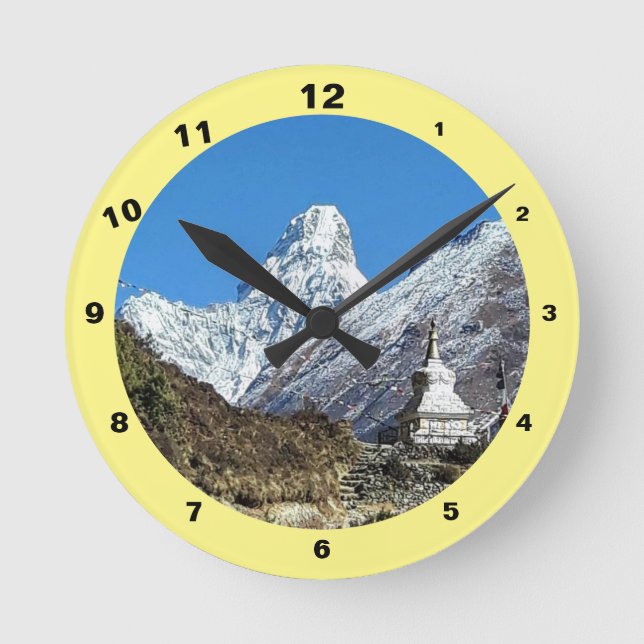 Ama Dablam & Stupa, Sagarmatha, Himalayas, Nepal Round Clock (Front)