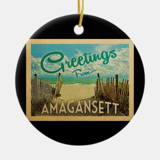Amagansett Beach Vintage Travel Ceramic Ornament (Front)