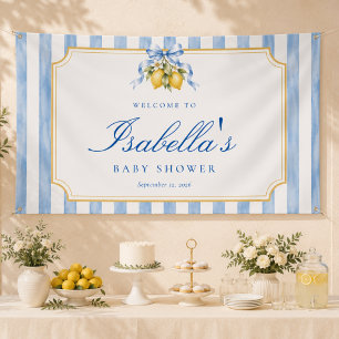 Amalfi Blue Bow Citrus Lemon Baby Shower Welcome Banner