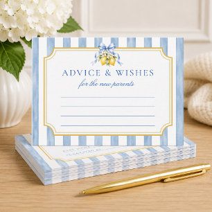 Amalfi Blue Lemon Bow Baby Shower Advice Card