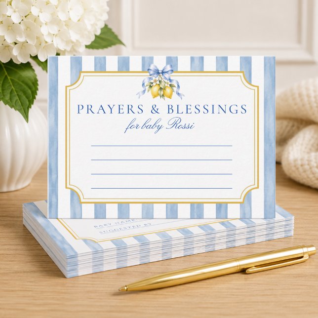 Amalfi Blue Lemon Bow Baby Shower Prayers Card (Creator Uploaded)
