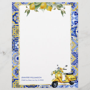 Amalfi Blue Tile Italian Scooter Lemons Capri Letterhead