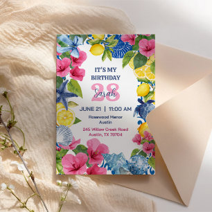 Amalfi Bougainvillea Lemon Coastal Birthday Invitation