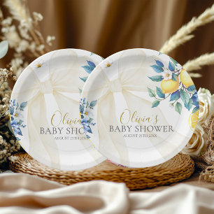 Amalfi Citrus Tile Lemon Mediterranean Baby Shower Paper Plate