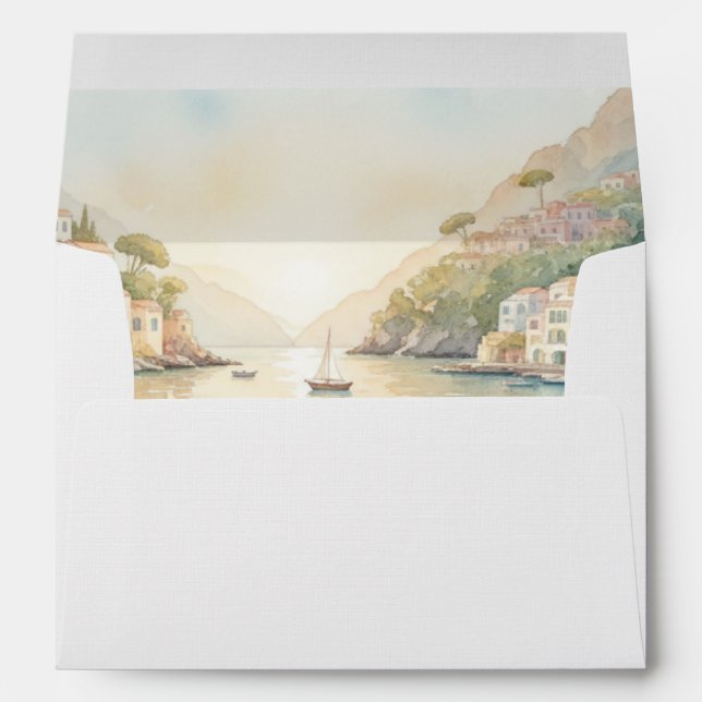 Amalfi Coast Amore Sunset Harbor Wedding Envelope (Back (Bottom))