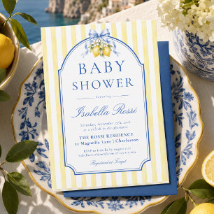 Amalfi Coast Blue Bow Lemon Baby Shower Invitation