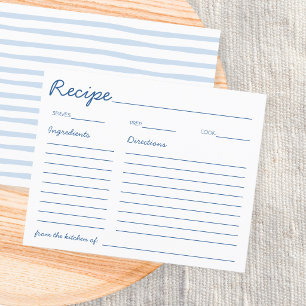 Amalfi Coast Blue Handwritten Recipe Card 
