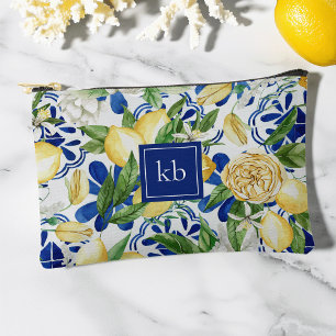 Amalfi Coast Blue Tile Lemon Monogram Accessory Pouch