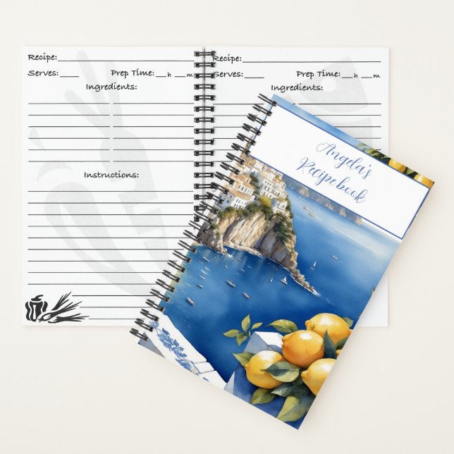 Amalfi Coast blue tiles lemons | your name recipe  Notebook (Inside)