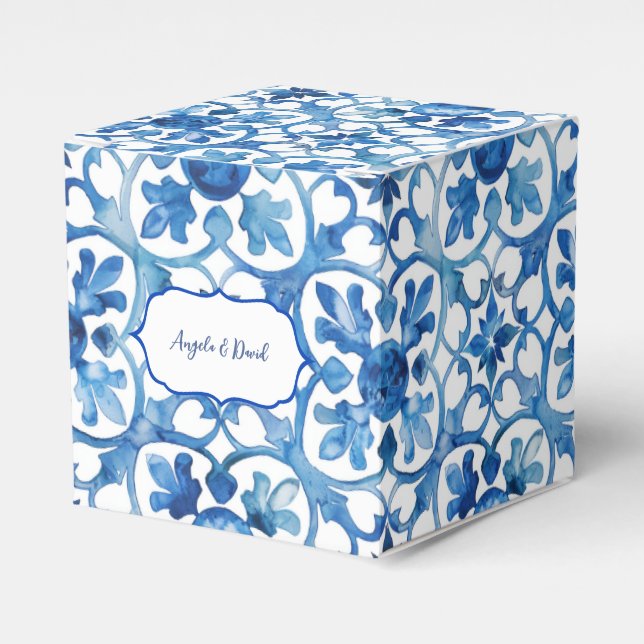 Amalfi Coast Blue White Tiles Italy  Favor Box (Front Side)