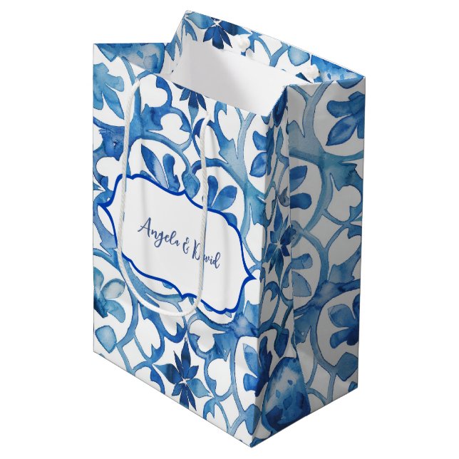 Amalfi Coast Blue White Tiles Italy  Medium Gift Bag (Front Angled)