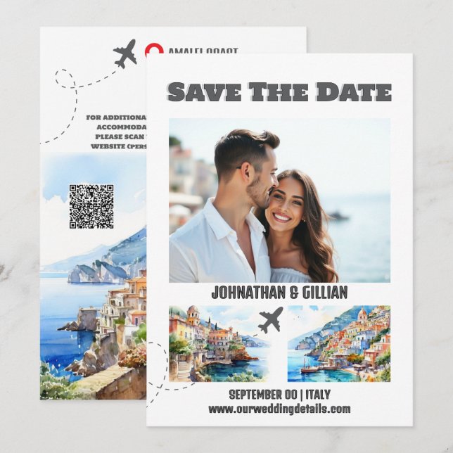 Amalfi coast destination wedding save the date (Front/Back)