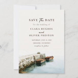 Amalfi Coast Fishing Boat Stone Jetty Wedding  Save The Date
