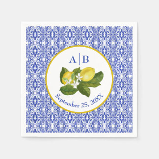 Amalfi Coast I Italian Lemon & Blue Tile Mongram Napkin