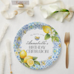 Amalfi Coast Italian Birthday Party Table Decor Paper Plate<br><div class="desc">Transport yourself to the sun-kissed shores of the Mediterranean with our Amalfi Coast theme party decor. Embrace the vibrant charm of Italy's picturesque coastline with our signature collection featuring bright blue tiles and zesty lemons, Infused with the essence of Positano and Tuscan allure reminiscent of the Mediterranean seascape. Whether you're...</div>