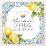 Amalfi Coast Italian Birthday Party Table Decor Square Paper Coaster<br><div class="desc">Transport yourself to the sun-kissed shores of the Mediterranean with our Amalfi Coast theme party decor. Embrace the vibrant charm of Italy's picturesque coastline with our signature collection featuring bright blue tiles and zesty lemons, Infused with the essence of Positano and Tuscan allure reminiscent of the Mediterranean seascape. Whether you're...</div>