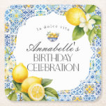 Amalfi Coast Italian Birthday Party Table Decor Square Paper Coaster<br><div class="desc">Transport yourself to the sun-kissed shores of the Mediterranean with our Amalfi Coast theme party decor. Embrace the vibrant charm of Italy's picturesque coastline with our signature collection featuring bright blue tiles and zesty lemons, Infused with the essence of Positano and Tuscan allure reminiscent of the Mediterranean seascape. Whether you're...</div>