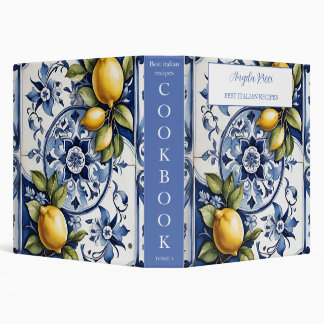 Amalfi Coast Italian Blue Tiles Lemon Cookbook Binder