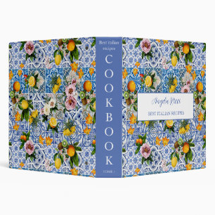 Amalfi Coast Italian Blue Tiles Lemon Cookbook Binder