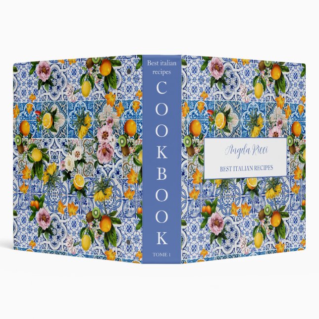 Amalfi Coast Italian Blue Tiles Lemon Cookbook Binder (Background)