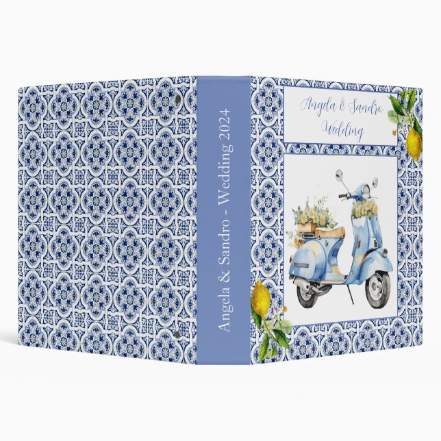 Amalfi Coast Italian Blue Tiles Scooter Wedding Binder (Background)