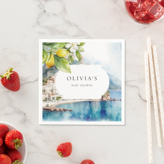 Amalfi Coast Italian Lemon Mediterranean Party Napkin (Insitu)